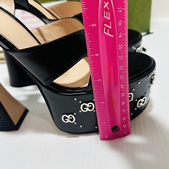 Gucci Janaya Black Interlocking G Studs 40.5/ US 10.5 Heels Platform Sandals NIB - Picture 15 of 16